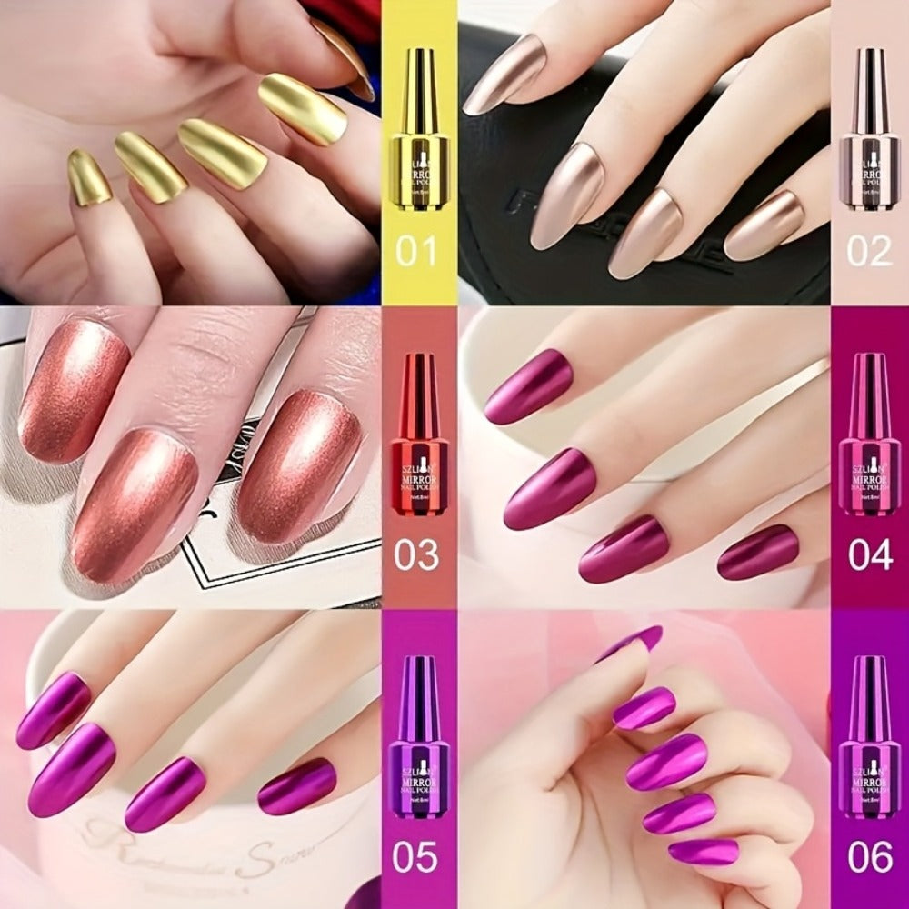 12pcs Of Metal for nail Polish Enhancement Set, Metal for nail Polish 12 Color Mirror Chrome Plating 3D Effect for nail Polish Built-in Fine Brush Metal Paint Paint Paint Stripper Polishing Curing For Nail Art for nail Salon Family Gift