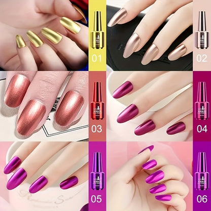 Metallic Nail Polish Set 12PCS Mirror Chrome 3D Effect Nail Art Colors - Built-in Fine Brush Metal Paint for Salon DIY Nail Design Manicure Gift