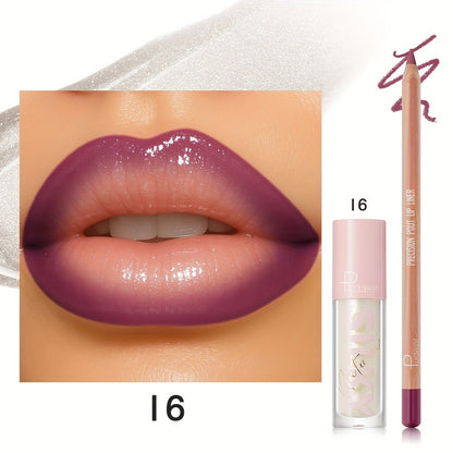 Matte Lip Liner and Glitter Lipstick Set Waterproof Long Lasting Gradient Lip Kit Smooth Blending Bold Color for All Skin Tones Daily Party Makeup