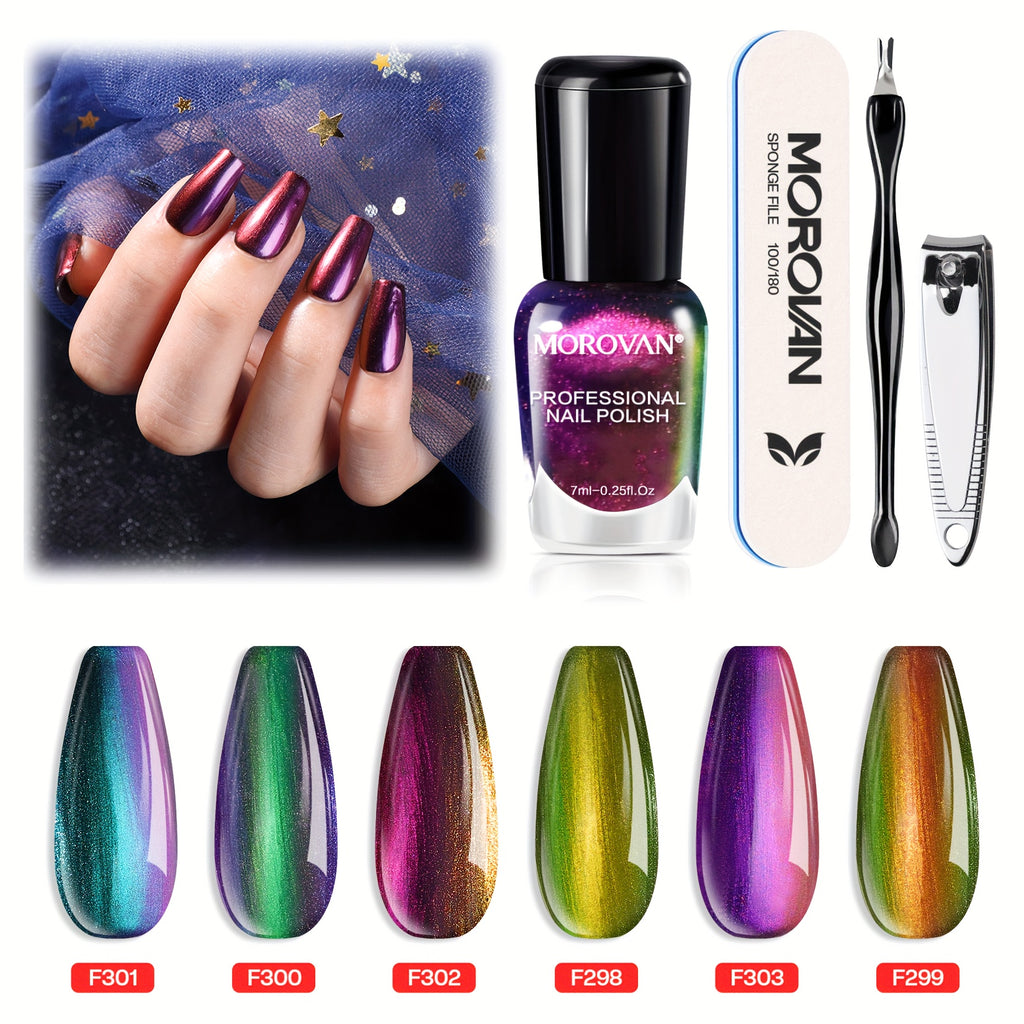 Morovan Fingernail Nail Polish Set: Holographic Metallic Lacquer Air Dry Nail Polish Regular Nail Polish Pack 0.25oz Glitter Finger Nail Polish Bulk Toenail Polish Kit Gift for Women