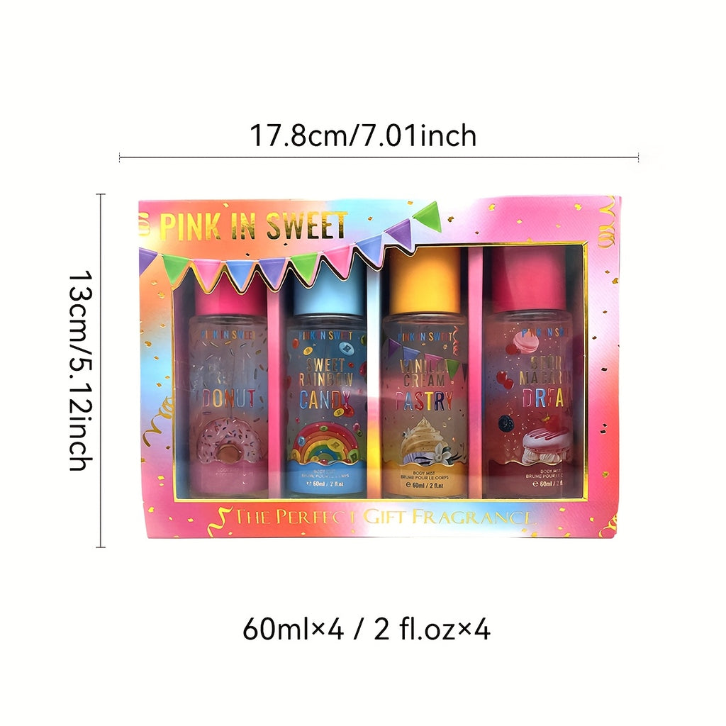 4pcs Gift Set - Women Body And Hair Spray 2Fl.Oz Each - Sweet Fragrance Perfume Spray Long Lasting Fresh Scent Fragrance Date Party And Gift