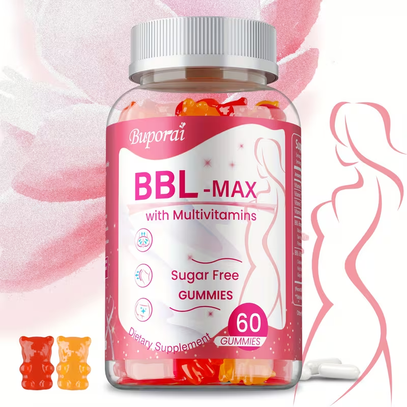 BBL Booty Gummies with Saw Palmetto & Wild Yam — Plant-Based Natural Curves Fuller Hips & Feminine Silhouette Support Supplement for Women | 60 or 120 Gummies