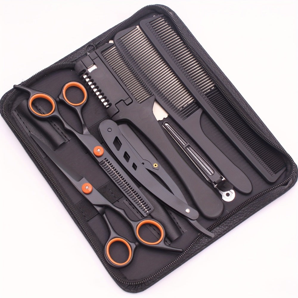 Professional 6" Japanese Steel Hair Scissors Set - 3pcs Texturizing Kit with Thinning Shears, Razor Comb & Detangling Apple Comb for Salon/ Home Use