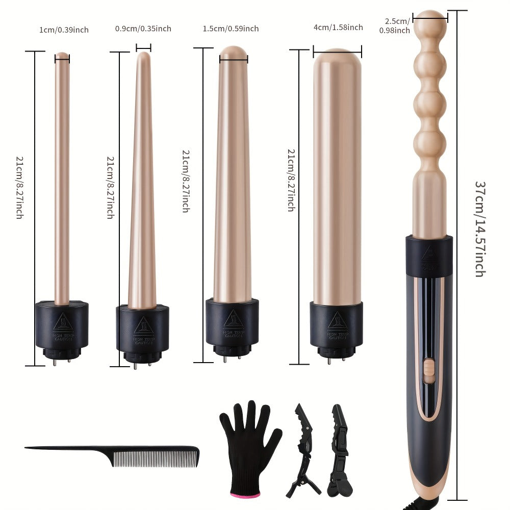 Hair Curling Wand 5in 1 Hair Curlers Iron Set 0.4" - 1.25" with 5 Ceramic Interchangeable Barrel for Long Short Hair Styling Tool for Women Gifts Birthday Christmas Thanksgiving Day New Year Festival Hairstylist Essentials Styler Fast Heat Brush