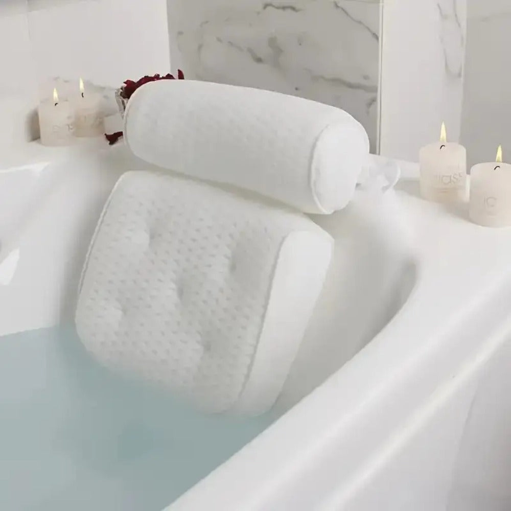 Bath Pillow with Suction Cups Spa Bathtub Neck & Back Support Cushion - Non-Slip Waterproof Headrest for Tub Relaxation Home Bathroom Accessories
