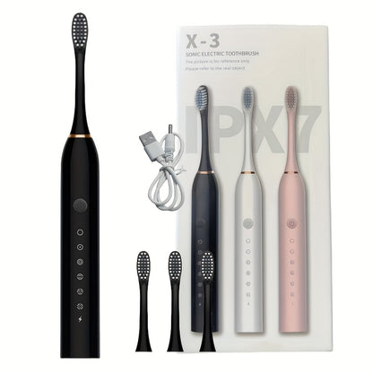 Sonic Electric Toothbrush 6 Modes Smart Timer USB Rechargeable - Soft Bristles for Sensitive Gums - Whitening Oral Care Toothbrush for Men & Women (Black/White/Pink)