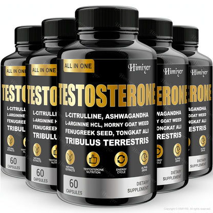 Testosterone Booster for Men with Tongkat Ali, Tribulus, Fenugreek & L-Arginine - Plant-Based Natural Men's Health Supplement for Strength, Libido & Vitality - 60 Capsules, 30-Day Supply