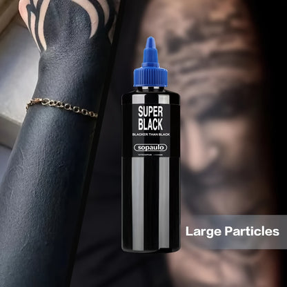 Super Black Tattoo Ink 8oz/240ml - Ultra Dark Professional Tattoo Pigment with Large Particles for Long-Lasting Bold Lines | Intense Black Body Art Ink for Artists