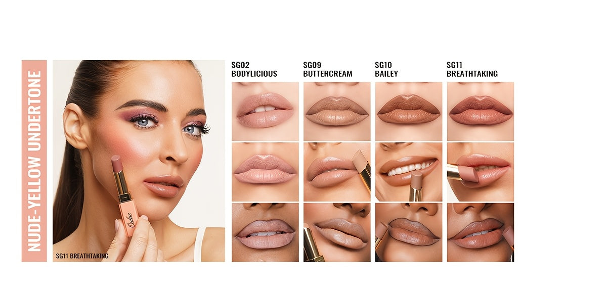 [Nude Satin Finish] Oulac Nude Satin Finish Lipstick Set - Lightweight, Moisturizing, Full Coverage - Valentine's Day Gift for Women