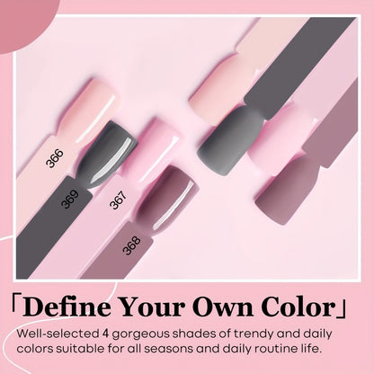 Dip Powder Nail Kit 11pcs Complete Set - 4 Colors Nude Grey Pink No Lamp Base Coat Top Coat Activator Nail Tools French Manicure Home Salon
