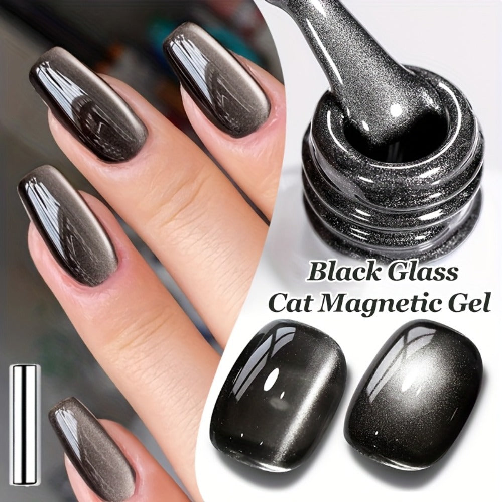 BORN PRETTY 0.34oz Black Glass Bead Black Color Cat Magnetic Gel Nail Polish With A Delicate Magnetic Powder Effect And Shiny Soak Off Gel