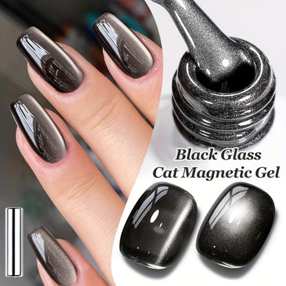 Black Cat Eye Magnetic Gel Nail Polish 10ml Glass Bead Iridescent Multicolor Shimmer – Soak-Off UV LED 30-Day Wear Shiny Line Effect, Salon Quality Nail Art for Women DIY Home Manicure