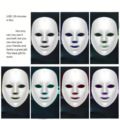 LED Face Mask 7 Color Light Therapy - Photon Skin Rejuvenation Anti-Aging Acne Treatment USB Rechargeable Facial Mask for Women Silicone Pro Version