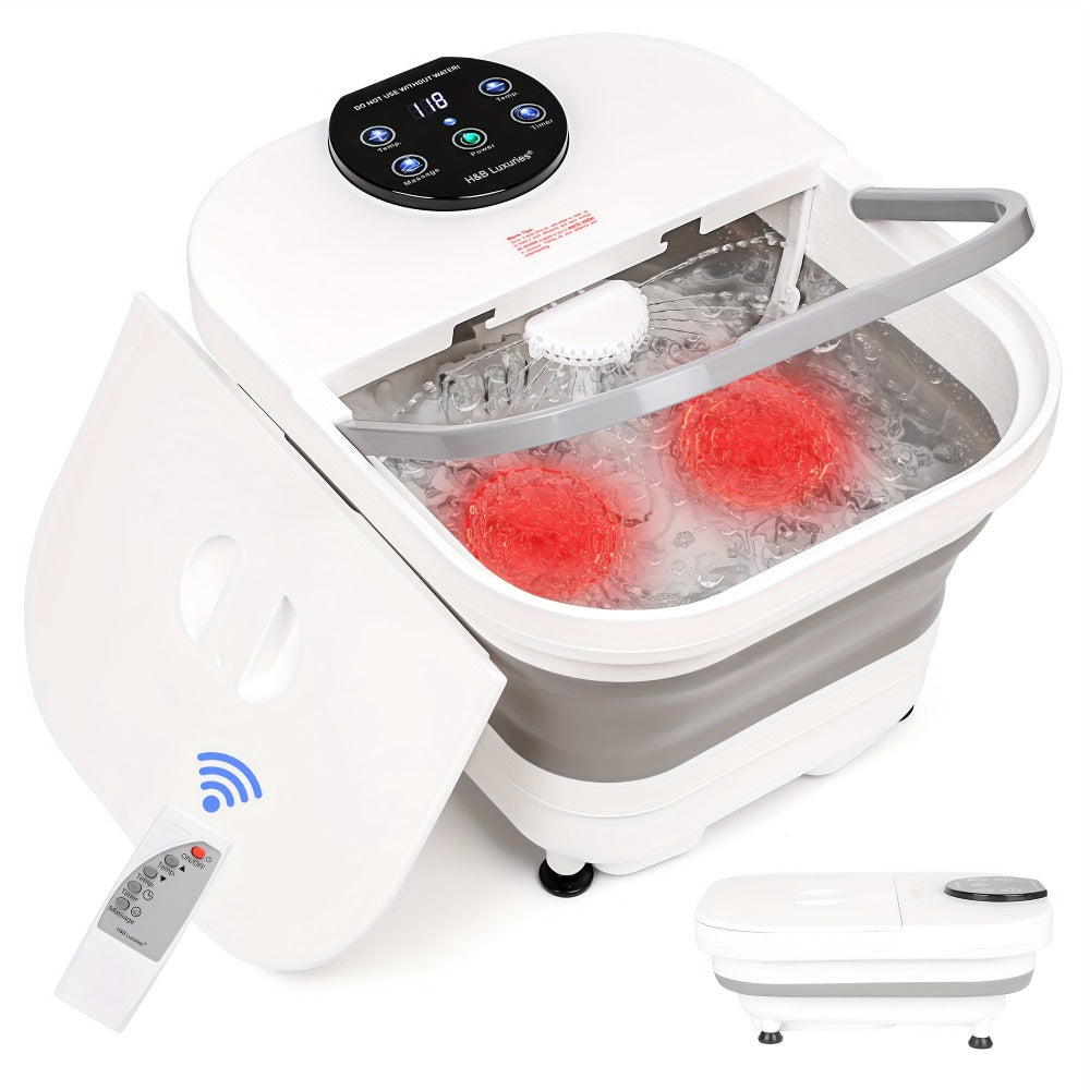 Foldable Foot Spa Bath, Space Saving, Function, 20 Massage Rollers, Touchscreen Temperature Display, Remote Control for Temperature & Time, Shower Sprayer, Ideal Heartfelt Gift for Mother's Day, Black & Gray