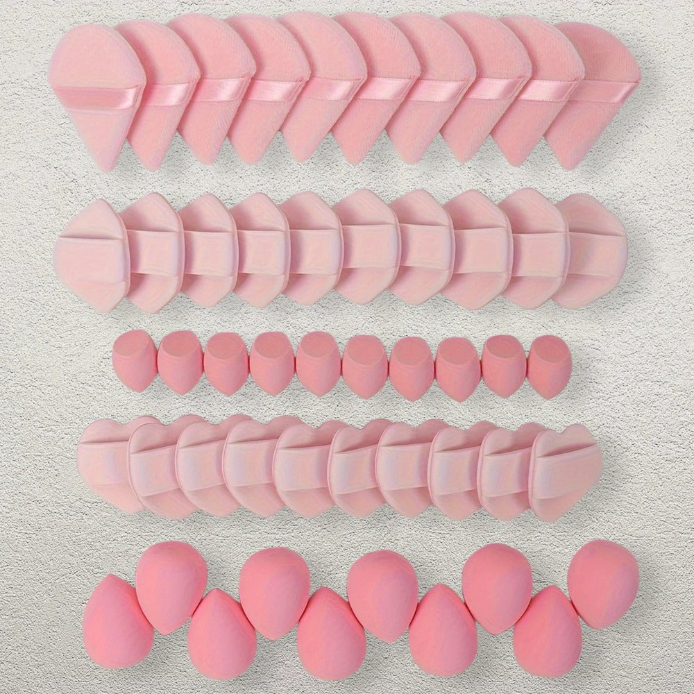 50pcs Makeup Set: 10, 20 Cushion Compacts, 10 Mini/blending Sponges. Ultra-soft Velvet with Eye-contour Design. Latex-free Cushion Puffs for Liquid Foundation/concealer. Dual Wet-dry Use. Universal Shade Fits All Light Beige Tones.