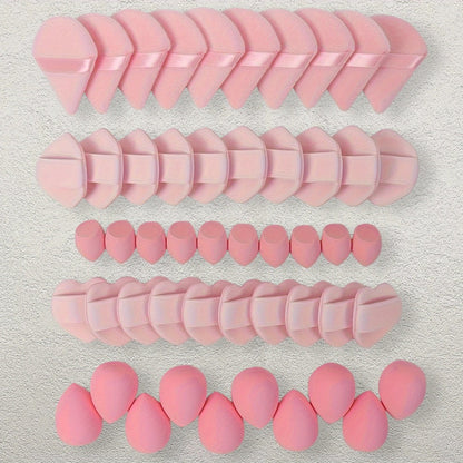 Makeup Sponge & Cushion Puff Set 50Pcs Ultra-Soft Velvet Latex-Free Blending Sponges Cushion Compacts for Liquid Foundation Concealer Wet Dry Use Pink Deep Pink