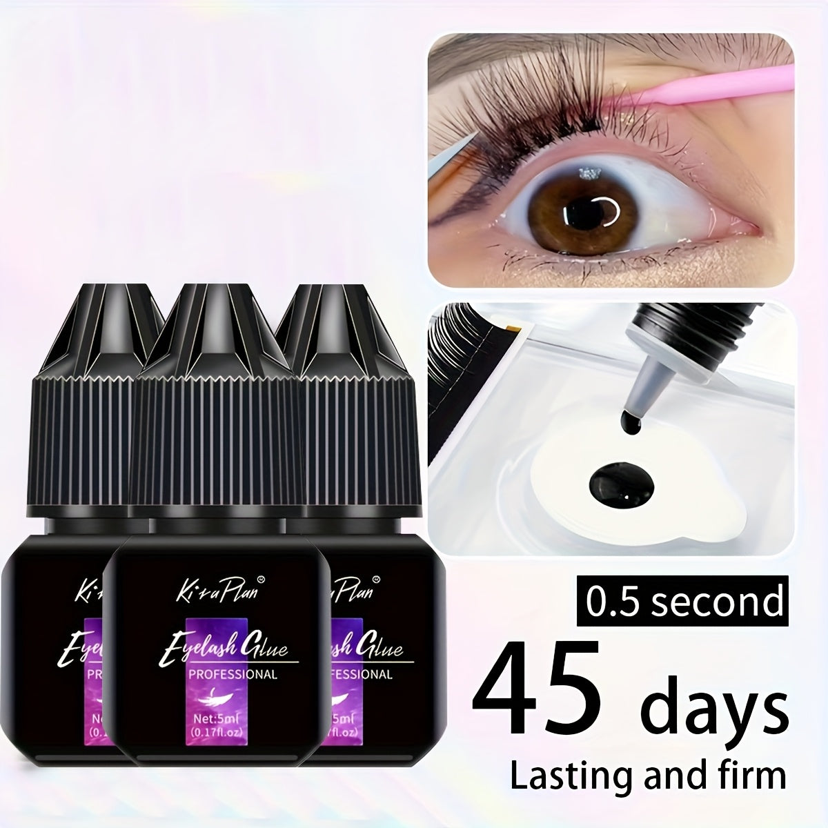 0.17oz/0.41oz Low-Allergy Eyelash Glue Suitable for Beginners & DIY - Instant Strong Hold Lash Adhesive with Quick-Dry Formula, 6-7 Weeks Retention for Lash Extensions, Suitable for Home Use & Cluster Lash Application