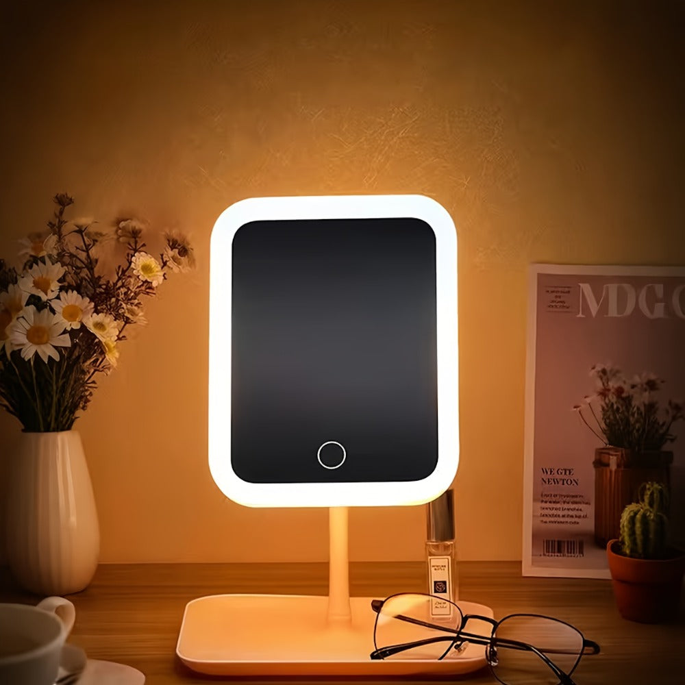 Illuminated Makeup Mirror Features Three Lighting Modes, Touch Control Operation, A Portable Stand, And A Foldable Design, Making It Ideal for Travel. It Comes with A Rechargeable Battery And Is A Compact LED Makeup Mirror.Free 10x Magnifying Glass