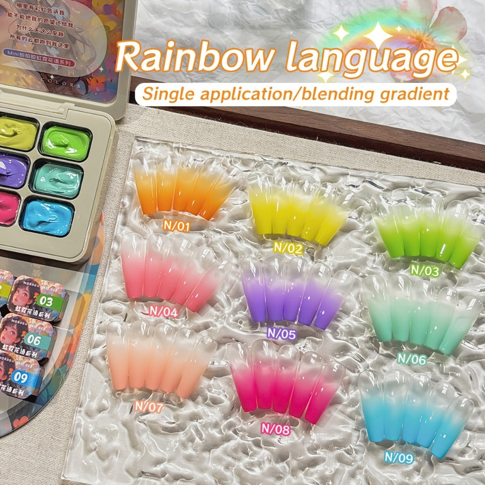 MORDDA 9pcs Rainbow Nail Polish Set - Mini 9-Grid Gel Nail Kit, High Saturation, Long-Lasting, No Alcohol, Gradient Effect, Salon Quality, Perfect Gift for Women