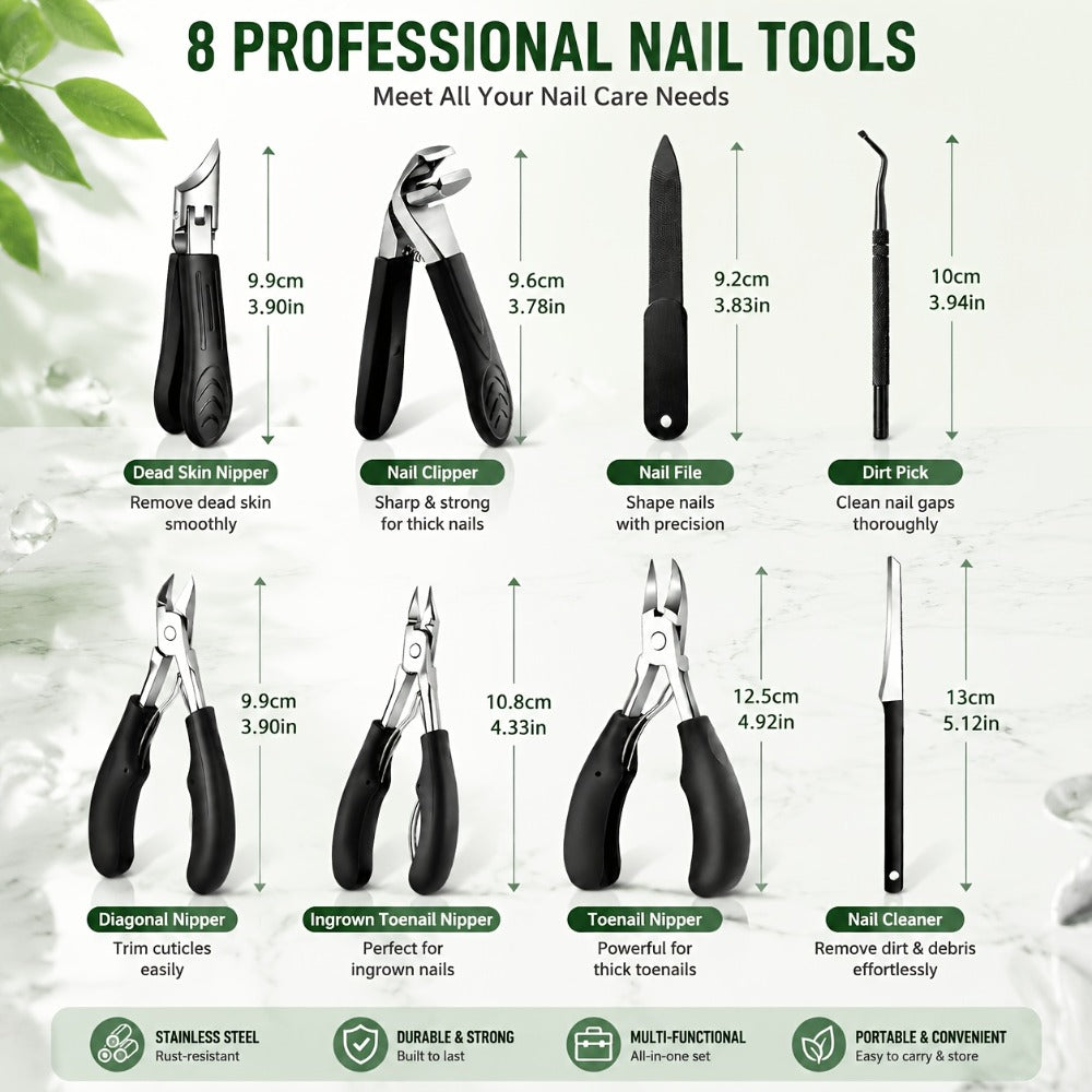 7pcs Men's Special Heavy-duty Nail Care Tools for Adults. Suitable for Thick Toenails. Black Classic Handle. Ergonomic Stainless Steel Nail Clipper. Professional Foot Care Tool Set. Includes Nail File, Cuticle Clipper And Beauty Tools. Good Quality.