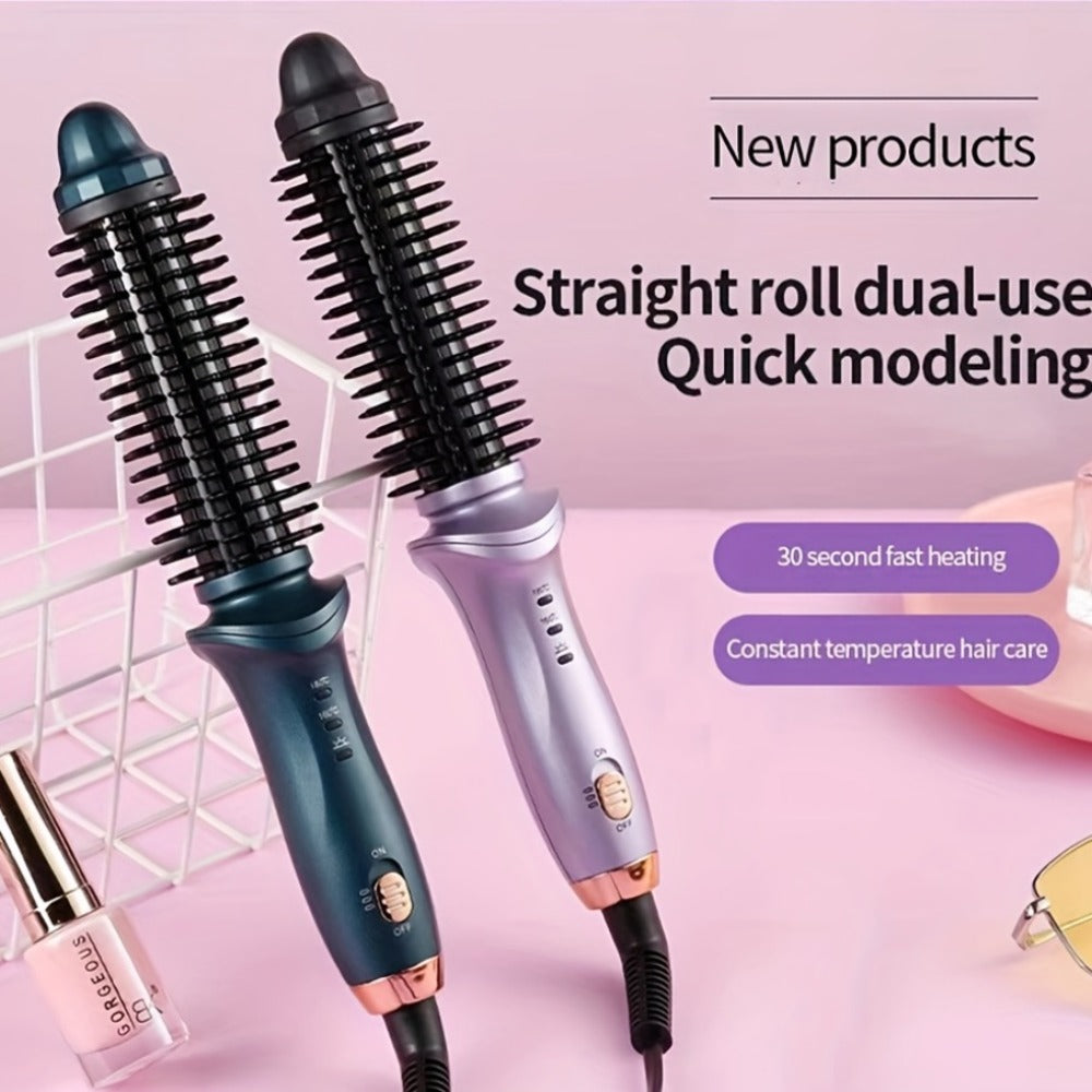 Heated Curling Brush with a Thermal Design, Comb, Ceramic Curling Iron, Volumizing Round Brush, And a Travel-Friendly Hair Curler