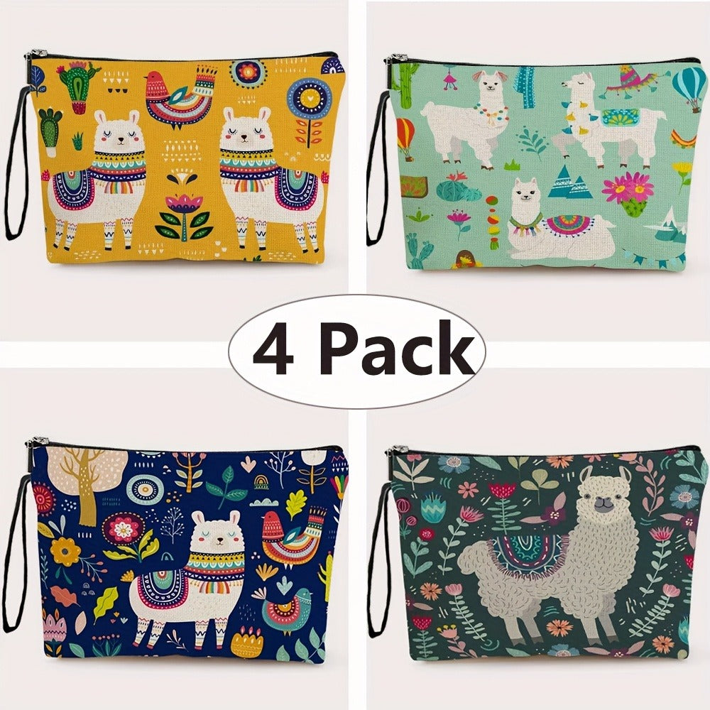 4pcs Vibrant Mexican Botanical Floral Makeup Bags for Women & Men - Large Capacity High Quality Cosmetic Organizers with Durable Zipper, Travel Toiletry Pouches for Vacation, Business, Outdoor - Perfect Birthday & Mother’s Day Gifts