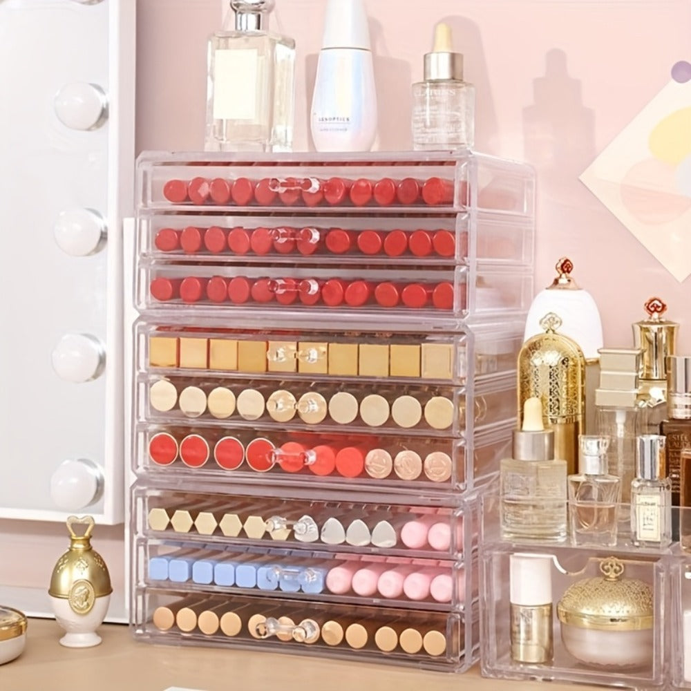 Elegant 3/5-Tier Clear Acrylic Cosmetic Organizer with Drawers - Dustproof Storage for Lipstick, Foundation, Brushes & Beauty Essentials - Perfect for Vanity, Bathroom & Office, Beauty Storage