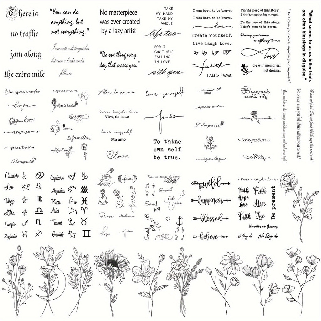 30pcs of Waterproof Temporary Tattoos Featuring Realistic Floral And Letter Designs Suitable for Everyone