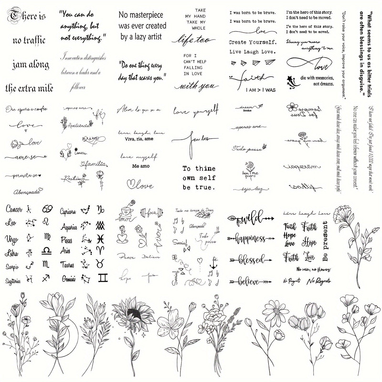 30pcs of Waterproof Temporary Tattoos Featuring Realistic Floral And Letter Designs Suitable for Everyone