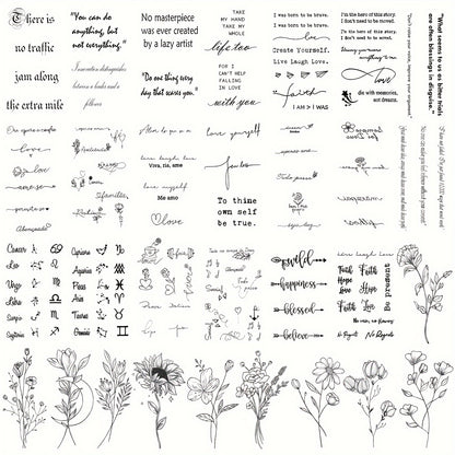 Temporary Tattoos Waterproof 30 Sheets Realistic Floral & Letter Designs, Fake Tattoo Stickers for Women Men Kids Body Art Face Neck Arm — Safe for All Skin Types