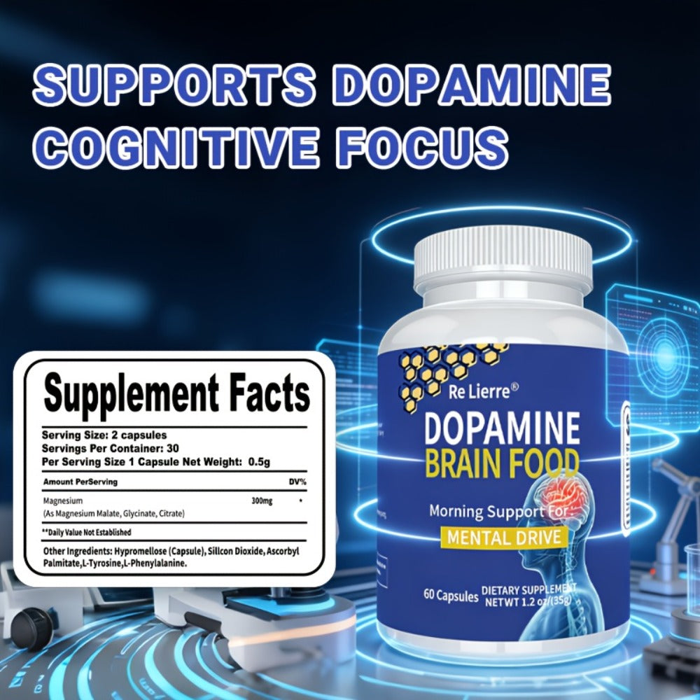 [Brain Support & Sleep] Relierre Dopamine Brain Support Capsules with Magnesium & Magnesium Glycinate, Focus & Restorative Sleep, High Potency Nootropic for Mental Clarity & Vitality
