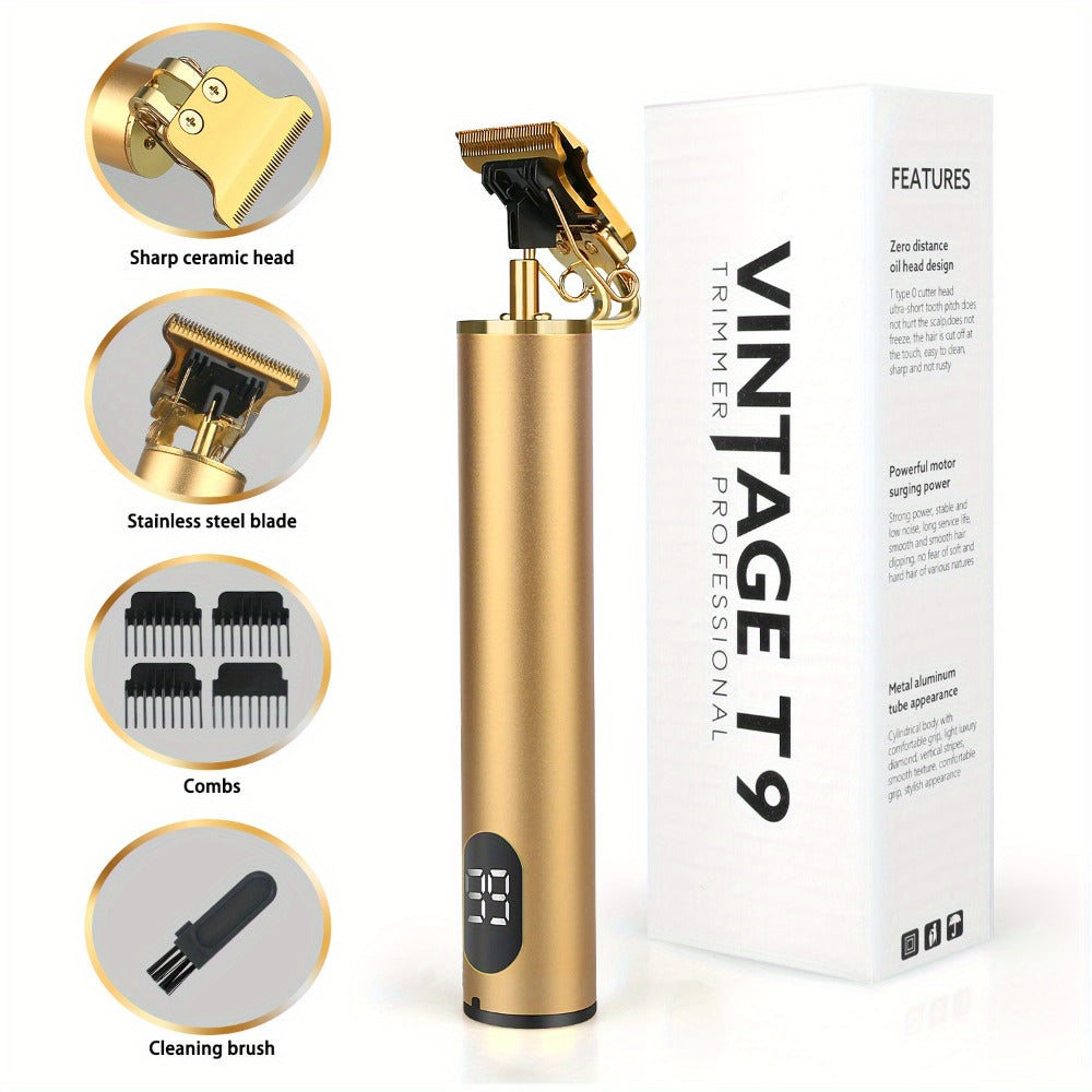 Hair Trimmer with LED Display, Rechargeable Hair Clippers, T-Blade Outline Trimmer for Men, Electric Pro Cordless Trimmer