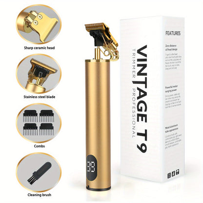 T-Blade Hair Trimmer for Men — Cordless Rechargeable Hair Clipper with LED Display, Nano Titanium Alloy Blades, 4 Guide Combs | Pro Electric Outline Trimmer Black & Gold