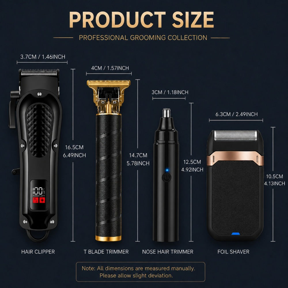 [USB Rechargeable] Professional Men's Grooming Kit, Rechargeable Hair Clipper And Beard Trimmer Set with Guide Combs, Nose Trimmer, Electric Shaver, USB Charging Cable, Haircut And Styling Tool for Men
