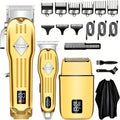 Men's Professional Hair Clipper Combo Set - Foil Shaver, Detail Trimmer, Adjustable Blades - USB Rechargeable, LCD Display, Complete Accessories for Home/Barbershop