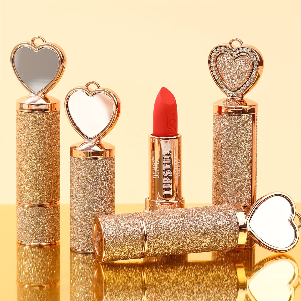 USHAS 24H Matte Lasting Lipstick - Layerable Coverage, Transfer-Resistant, Vibrant Color, Velvet Matte End with Heart-Shaped Design, Richly Pigmented, Easy Application, Durable Wear, Ideal for All-Day Comfort And Effortlessly Chic Lip Makeup
