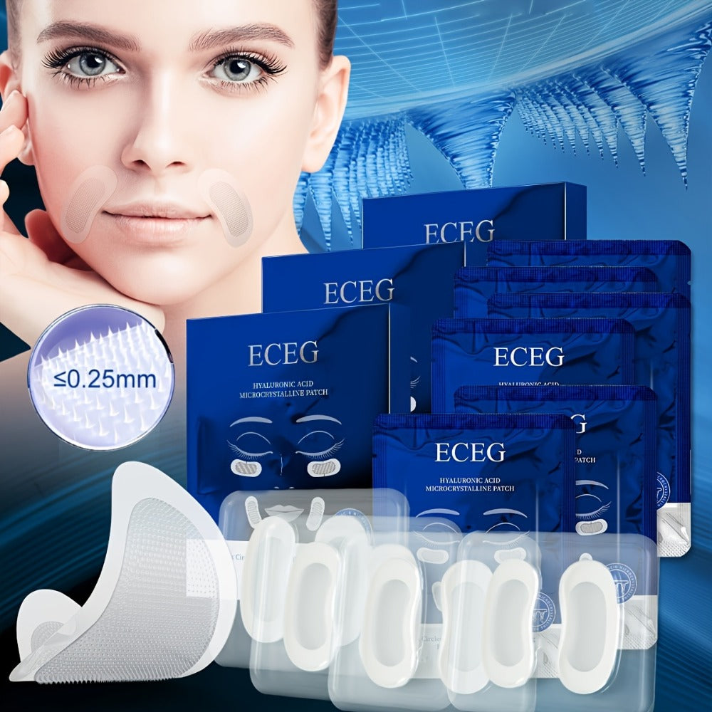ECEG 3 Boxes Dissolving Microcrystal Patches for Under Eye And Nasolabial Fold, Hydrating Hyaluronic Acid Face Mask, Can Be Used Overnight, 2 Pairs/Box, Totally 6 Pairs, Microneedle Length: 0.25mm