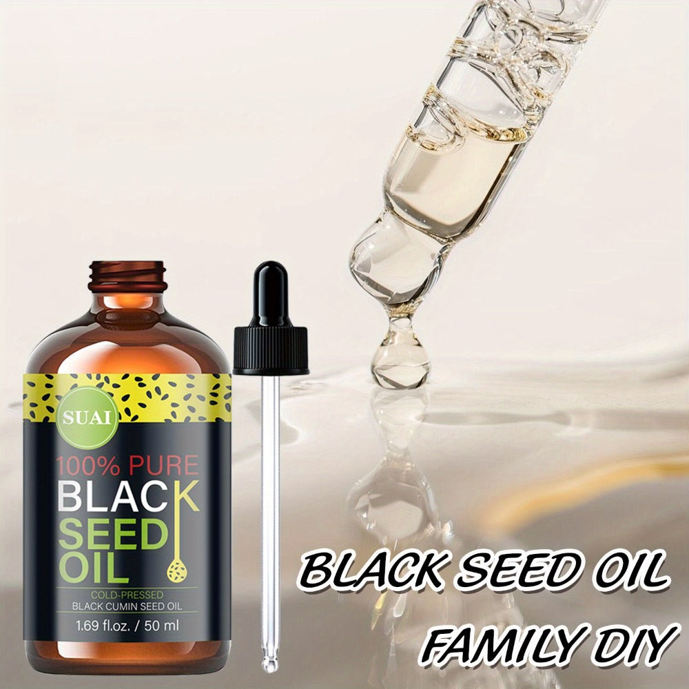 Black Seed Oil 100% Pure Cold Pressed Moisturizing Firming Multi-Use for Face Body Hair Nails Eyelashes Natural Plant Extract Skincare Oil All Skin Types Daily Skincare Routine