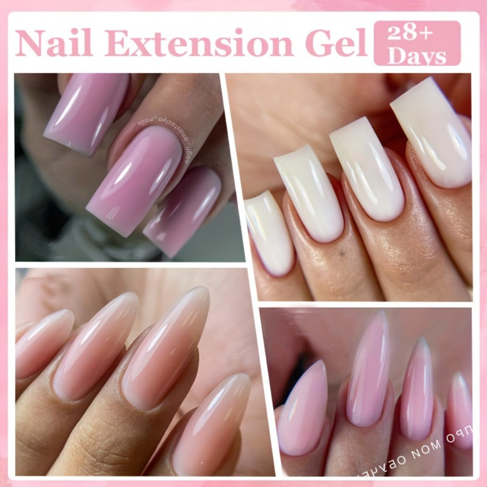 Nail Extension Gel Quick Builder White Nude Pink Crystal Acrylic UV LED Nail Construction Kit for Salon & Home Manicure 0.51oz 15g