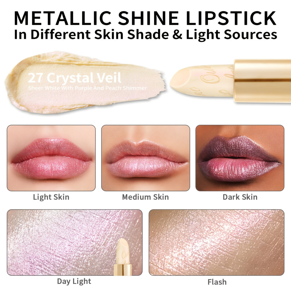 Oulac Metallic Lipstick 3pcs Set, 24-Hour Smudge-Proof & Transfer-Resistant Lip Color, Lightweight Texture, Full-Coverage Lips Makeup, Valentine's Day Gift for Girlfriend, 12.9G/0.45oz