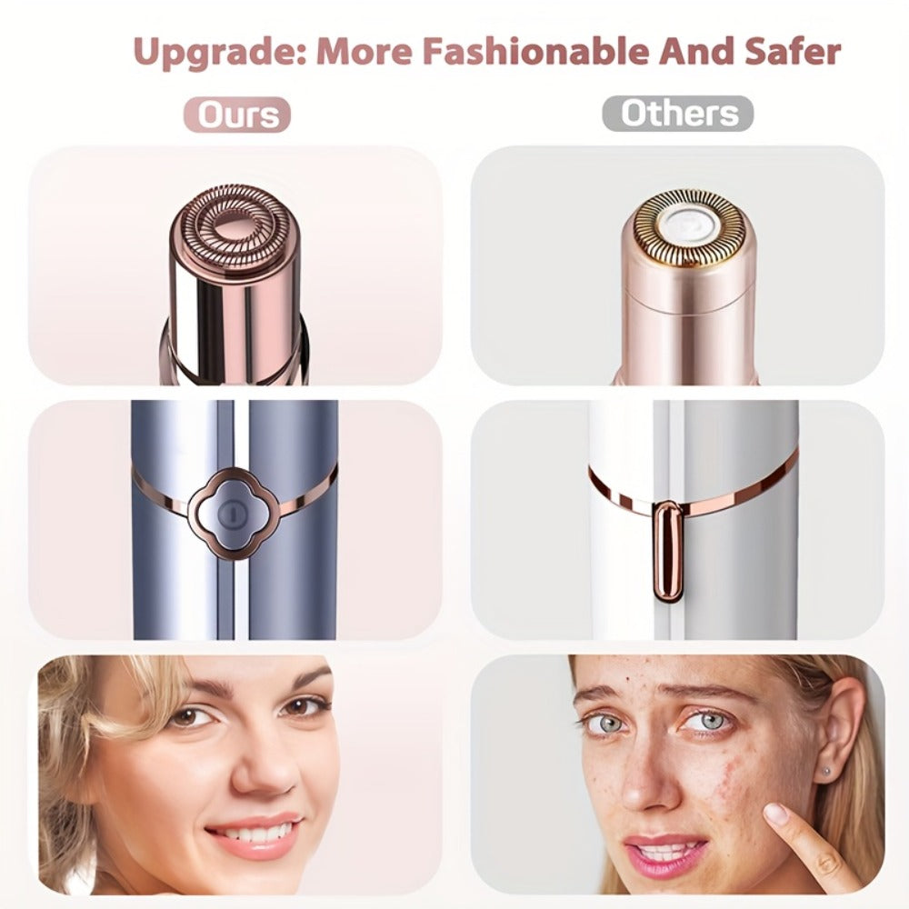Electric Facial Shaver for Women USB Rechargeable Epilator Hair Remover for Face Bikini Legs Arms Underarms Portable Body Trimmer with Velvet Pouch 2 Replacement Heads Travel-Ready