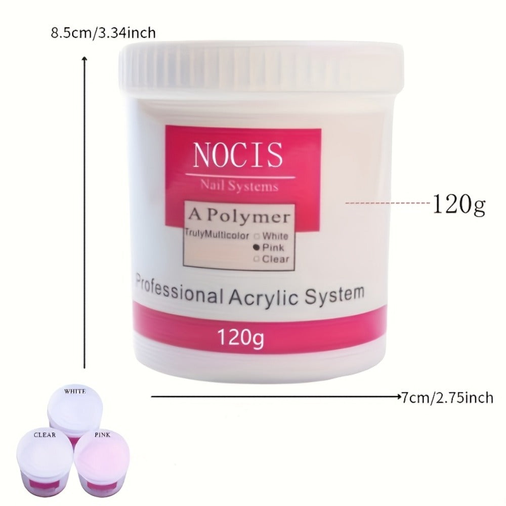 Acrylic Nail Powder Set, 3 Colors Clear&Pink & White, Professional Powder for Nail Extension, Carving, Long-Lasting, No Lamp Needed, 2.1oz.