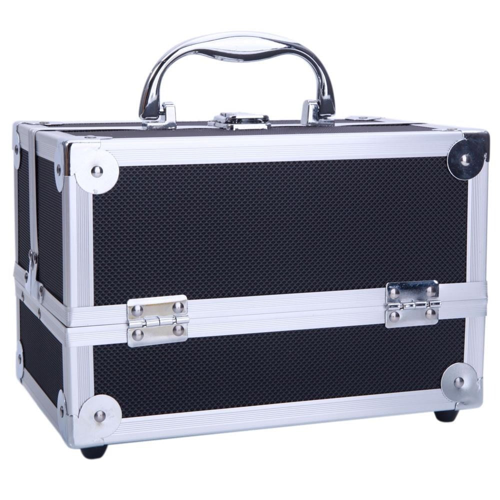 Professional Makeup Train Case, Large Capacity Aluminum Cosmetic Trolley Organizer, Portable Jewelry Storage Box with Adjustable Dividers & Lockable Keys, Travel Makeup Artist Tool Box