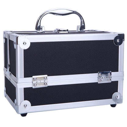Makeup Train Case with Wheels - Large Aluminum Cosmetic Trolley Organizer, Lockable Travel Makeup Artist Box with Adjustable Dividers, Black Silver Pink
