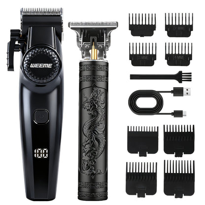 Hair Clipper & Beard Trimmer for Men USB-C Charging Electric Razor with 4 Guide Combs Dragon & Phoenix Design - Hair Shaving Cutting Body Hair Kit Gold Black Bronze