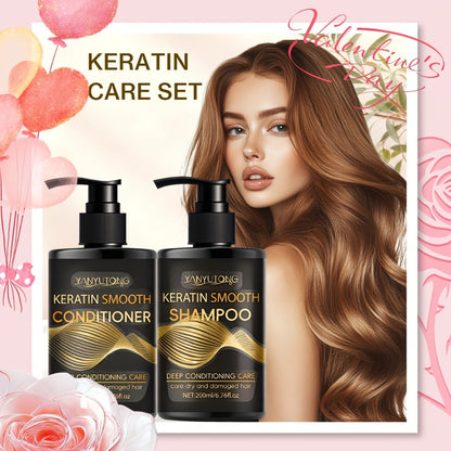 Keratin Shampoo and Conditioner Set 400ml — Repairs Breakage & Split Ends, Anti-Frizz Silky Hair for Color-Treated & Heat-Damaged Hair, Squalane Castor Oil Unisex