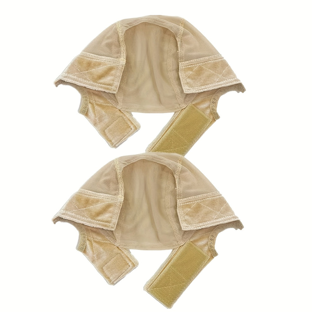 2pcs Glueless Wig Caps Suitable for Lace Front Wigs - Transparent Wide Lace Non-Slip Cap with Grip Band, Brown/Black/Nude Full Coverage Wig Holders for, Compatible for Wig Glue Application (No Glue Required)