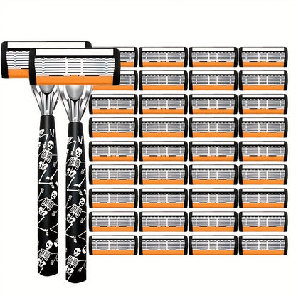 Safety Razor for Men - 7-Layer Stainless Steel Blades, Non-Slip Metal Handle, Classic Double Edge Razor for Beard & Mustache Grooming, Multiple Handle & Blade Pack Options