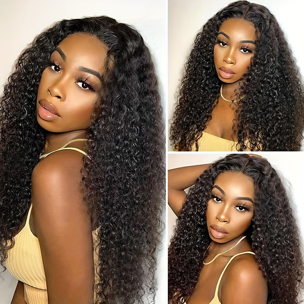 Kinky Curly Lace Front Wigs Human Hair 4X4X1 Lace Closure Wigs 180% Density Kinky Curly Wigs with Brazilian Unprocessed Wig Natural Color