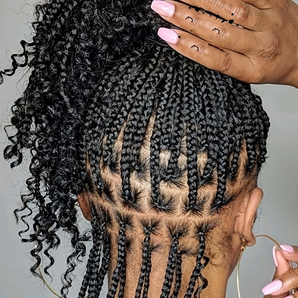 14-16inch Bohemian Style Square Woven Wig - Knotless Goddess Braided Wig with Curly Full Lace Square Synthetic Braid Wig Featuring, Suitable for Women, Natural Black Braided Lace Front Wig.
